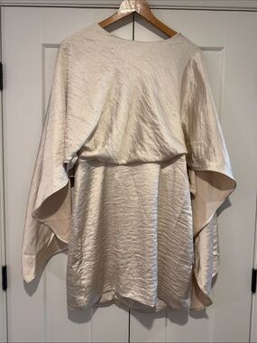 Elegant Cream Mini Dress with Draped Sleeves